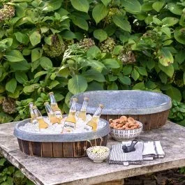 Oval Wooden Bowl With Metal Insert Set of 2