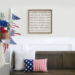 Pledge Allegiance Whitewash Framed Wall Sign