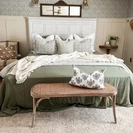 Rattan And Wood Farmhouse Bench