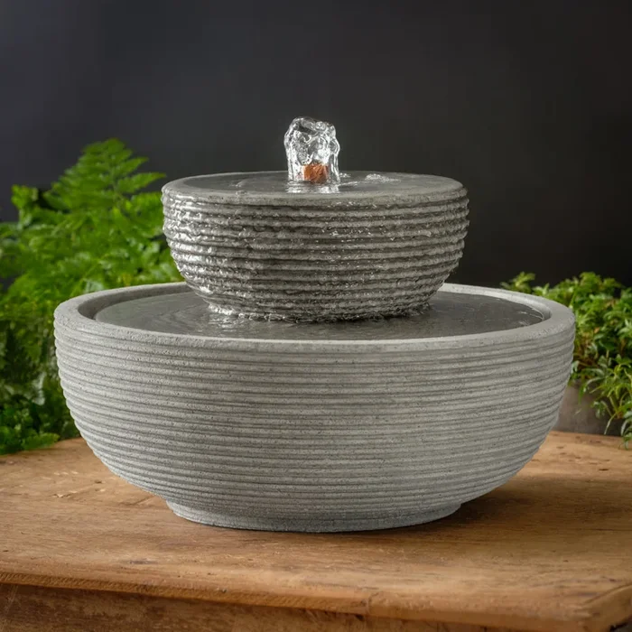 Ribbed Longport Tabletop Stone Fountain – Alpine Stone Patina