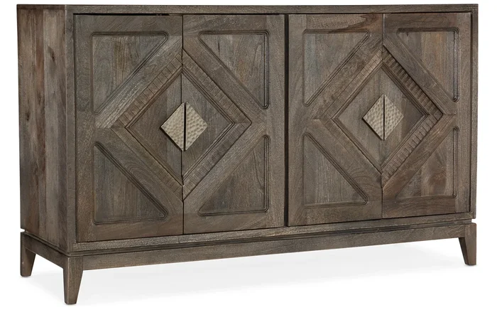 Rustic 4-Door Wood Cabinet with Diamond Motif