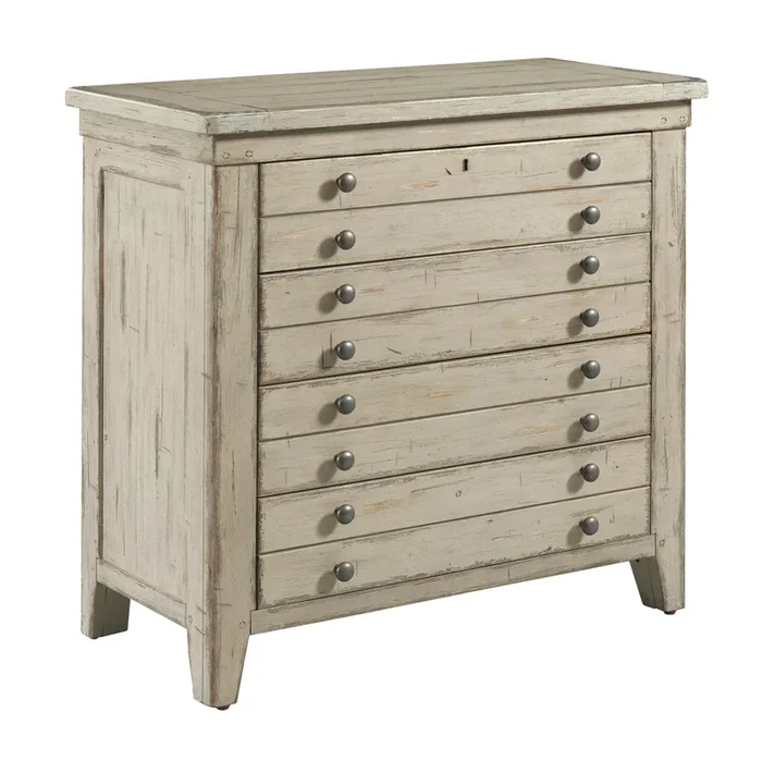 Rustic Brimley 4-Drawer Map Bachelor’s Chest with Built In Lighting & Outlets