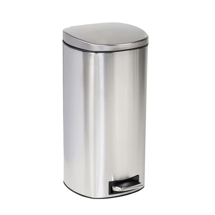 Silver 30L Stainless Steel Soft-Close Step Trash Can with Lid