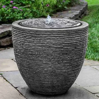 Tall Round Textured Fountain – Stone Grey