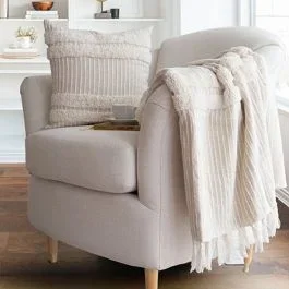 Textured Stripe Throw Blanket With Fringe
