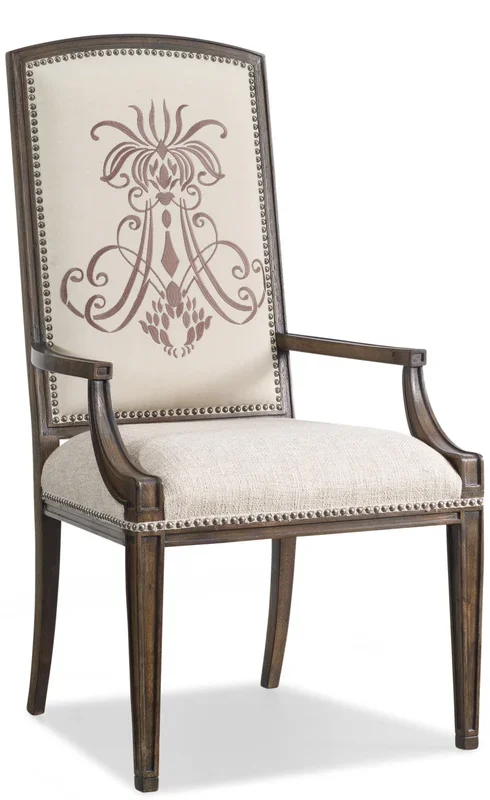 Traditional Upholstered Dining Arm Chair with Nail-Head Trim