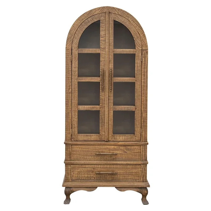 Transitional 2-Drawer Display Cabinet with Glass Doors