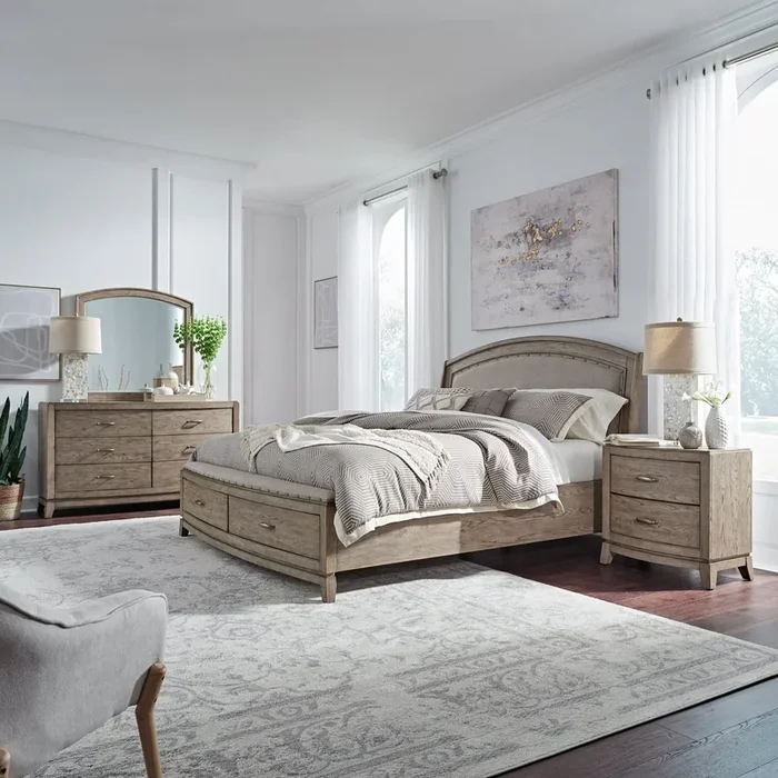 Transitional 4-Piece Queen Upholstered Storage Bedroom Set