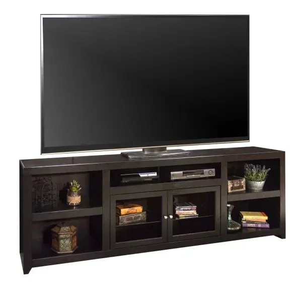 Transitional 95″ TV Console with Glass Doors