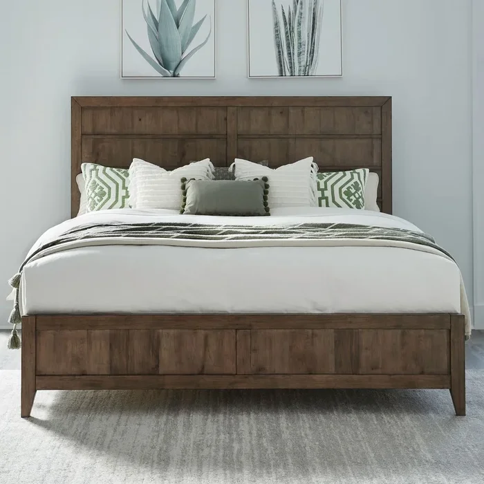 Transitional California King Panel Bed with Low Profile Footboard