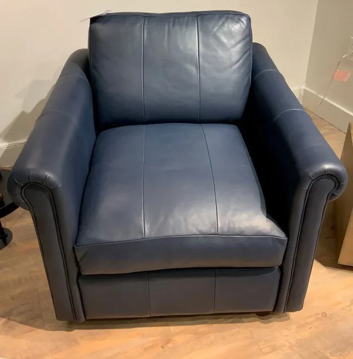 Transitional Leather Swivel Accent Chair w/Rolled Arms