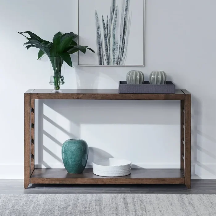 Transitional Rectangular Sofa Table with Shelf