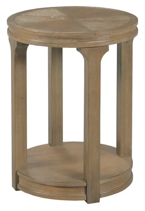 Transitional Round Chairside Table with Lower Shelf