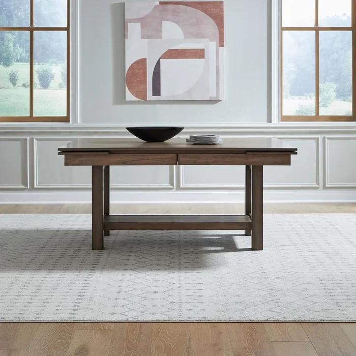 Transitional Trestle Table with Two 12″ Refractory Leaves