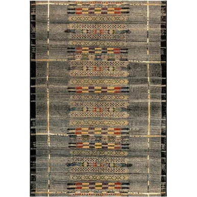 Tribal Stripes Black Indoor/Outdoor Rug – 8 x 10