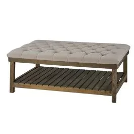 Tufted Cocktail Ottoman With Slatted Lower Shelf