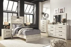 Twin Panel Bed With Mirrored Dresser, Chest and Nightstand