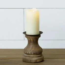 Vintage Wood Farmhouse Pillar Holder Set of 2
