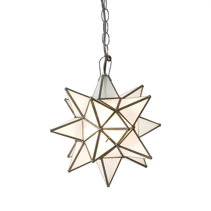 Worlds Away Medium Star Pendant Light – Frosted Glass & Oxidized Metal
