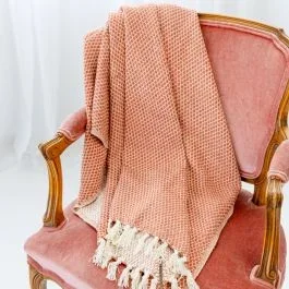 Woven Coral Fringed Throw Blanket