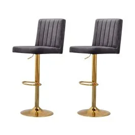 Zumala Grey Velvet Gold Barstools (Set of 2)