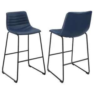 Zuni Faux Leather Upholstered Bar Chair Blue (set of 2)